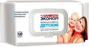 Эконом smart Влажные салфетки детские 120шт.с пластик. клапаном /16/30108