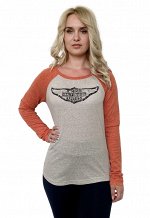 Женская футболка-реглан Harley-Davidson – раскрепощенный спорт-стиль с терракотовыми рукавами №1058