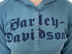Фирменная женская кофта Harley-Davidson с капюшоном – оверсайз стиль цвета морской волны №1136