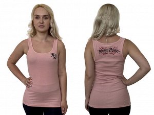 Светло-розовая женская майка Harley-Davidson – мото-tattoo-принт на груди и спинке №1048
