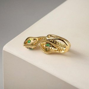 Серьга "Каффа" две змейки, зелёно-белый в золоте