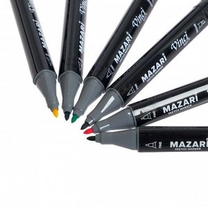 Набор художественных маркеров Mazari Vinci Black, 48 цветов, трёхгранный корпус, двусторонние (пулевидный/клиновидный наконечники)