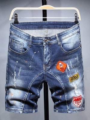 Аппликация Разрезы Хэллоуин Лозунг Мужские джинсовые шорты