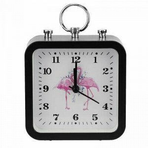 Часы-будильник "Фламинго" 10х10х4,5см, циферблат с деколью.