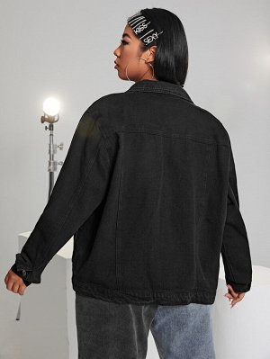 Джинсовая куртка с открытыми плечами и карманом размера плюс