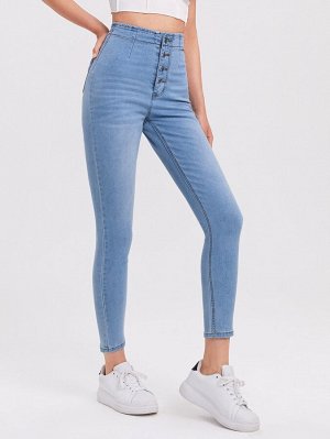 Облегающие джинсы с пуговицами и высокой талией