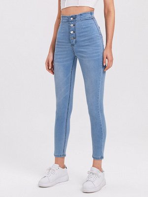 Облегающие джинсы с пуговицами и высокой талией