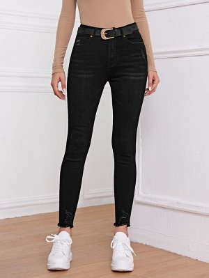 Рваные джинсы с высокой эластичностью без пояса