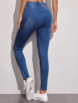 Рваные джинсы скинни с высокой талией