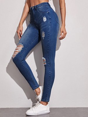 Рваные джинсы скинни с высокой талией