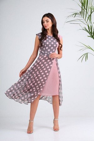 Платье SandyNa 13976 серо-розовый_горох