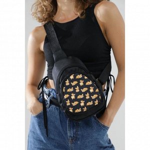 Сумка - рюкзак «Корги», 15х10х26 см, отд на молнии, н/карман, регул ремень, чёрный