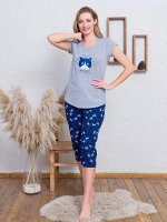 Комплект с капри короткий рукав КОШКИ
