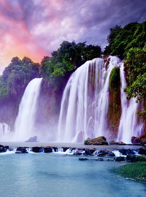 Фотообои Восход над водопадом