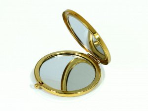 Складное зеркало с накладкой из серафинита круглое золотистое, в упаковке
