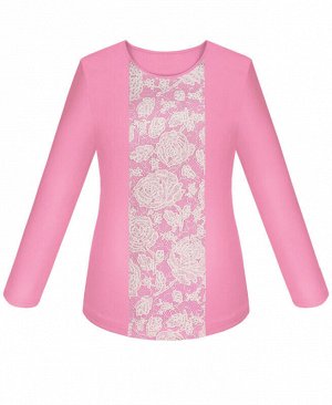 Розовый джемпер (блузка) с гипюром для девочки Цвет: розовый