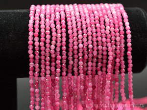 Бусины из турмалина розового искусственного шарик гр.3,3мм, 37,5см, 120 бусин