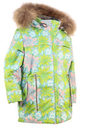 Хризантемы Современная куртка-парка для девочек из мембранных тканей с  дополнительной пропиткой, которая позволяет дополнительно изолироваться от проявлений неблагоприятной погодной среды в холодное 