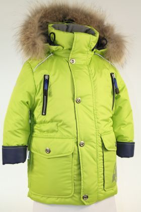 Яблоко Куртка из непромокаемой и непродуваемой ткани. Подклад из флиса (150 г/м2) и Tafetta 190г/м2 , утеплитель Termofinn (300 г/м2) , у куртки съемный капюшон отстегивается меховая опушка. Имеется р