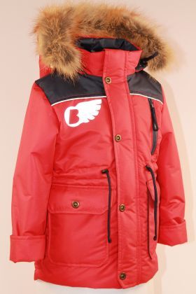 Красный Куртка из непромокаемой и непродуваемой ткани. Подклад из флиса (150 г/м2) и Tafetta 190г/м2 , утеплитель Termofinn (300 г/м2) , у куртки съемный капюшон отстегивается меховая опушка. Имеется 