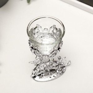 Подсвечник пластик, стекло "Бабочка" серебро 12х7,5х6 см