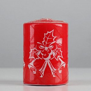 Свеча - цилиндр с узорами "Колокольчики", 5,6х8 см, красная с белым