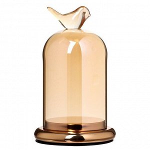 Подсвечник стекло на 1 свечу "Колба с птичкой" золотая карамель 21,5х12,5х12,5 см