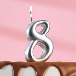 Свеча для торта цифра "Серебряная", 7.8 см, цифра "8"