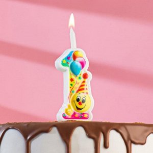 Свеча для торта цифра "Смайлик с шарами" "1" разноцветная