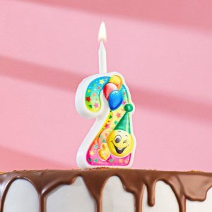 Свеча для торта цифра "Смайлик с шарами" "2" разноцветная
