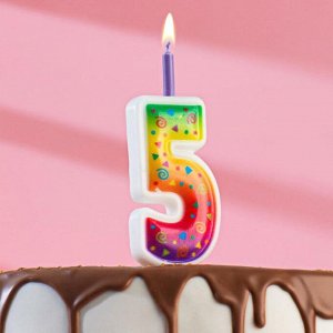 Свеча для торта цифра "Цветное пламя" "5", микс