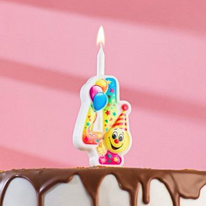 Свеча для торта цифра "Смайлик с шарами" "4" разноцветная
