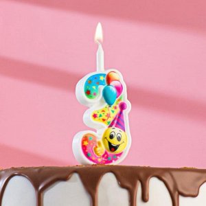 Свеча для торта цифра "Смайлик с шарами" "3" разноцветная