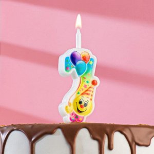 Свеча для торта цифра "Смайлик с шарами" "7" разноцветная