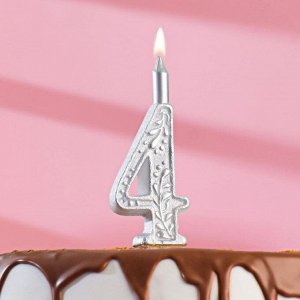 Свеча для торта цифра "Серебряный узор", 12.5 см, цифра "4"