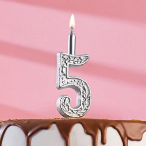 Свеча для торта цифра "Серебряный узор", 12.5 см, цифра "5"