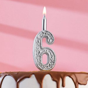 Свеча для торта цифра "Серебряный узор" "6"