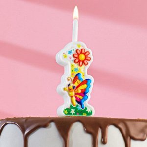 Свеча для торта цифра "С Бабочкой" "1" разноцветная