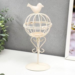 Металлический подсвечник-фонарь 1 свеча «Птица и гнездо», белый, 23x10x10 см