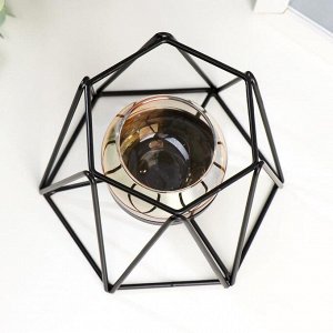 Подсвечник металл, стекло на 1 свечу "Чёрные треугольники" 10х13,5х13,5 см