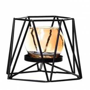 Подсвечник металл, стекло на 1 свечу "Чёрные треугольники" 10х13,5х13,5 см