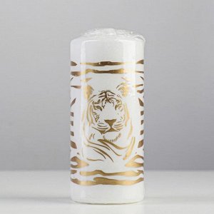 Свеча - цилиндр "Тигр в узорах", 5х12 см, белая с золотым