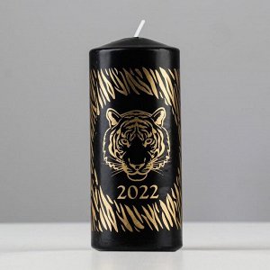 Свеча - цилиндр "Тигр в узорах", 5х10 см, черная с золотым