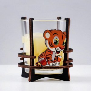 Свеча ароматическая в стакане на подставке "Символ года 2022 Тигр", 10х9,5х9 см, ваниль