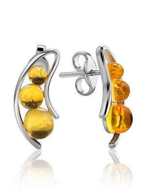 Серьги-гвоздики из серебра и ярко-лимонного янтаря «Горошек»
