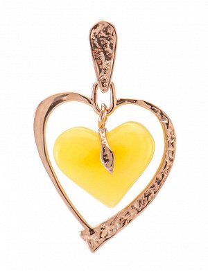 Изящный кулон из золота с натуральным балтийским янтарём медового цвета «Сердце»