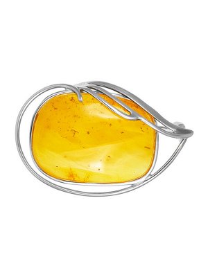 Брошь из натурального полупрозрачного медового янтаря в серебре «Риальто»