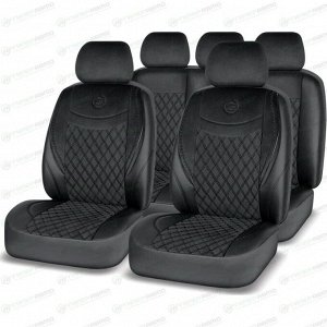 Чехлы AUTOPREMIER Modern для передних и задних сидений, алькантара и экокожа, черный цвет, 11 предметов