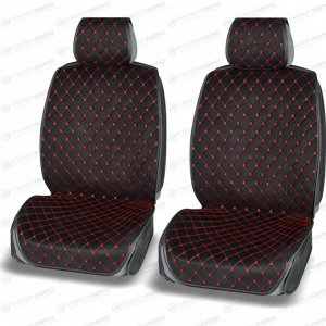 Чехлы-накидки AUTOPREMIER Absolute для передних сидений, алькантара и экокожа, черный цвет с красной прострочкой, 4 предмета