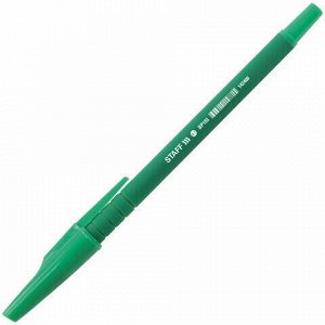 Ручка шариковая STAFF "EVERYDAY", ЗЕЛЕНАЯ, корпус прорезиненный зеленый, узел 0,7 мм, линия письма 0,35 мм, 142400